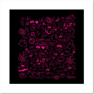 BRIGHT PINK CARTOON PATTERN Posters and Art